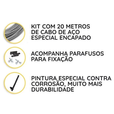 Varal de Parede Retrátil Reforçado Suporta até 60kg